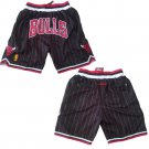 Men's Chicago Bulls Red Black Pinstripe Stitched Basketball Zipper Pockets Shorts