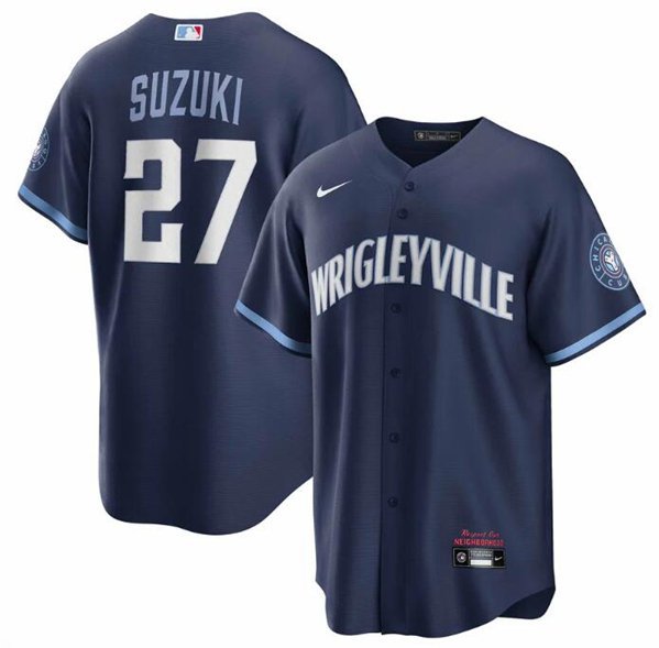 Men's Chicago Cubs Seiya Suzuki Navy City Connect Cool Base Stitched Baseball Jersey