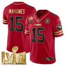 Men's Chiefs Patrick Mahomes Red Gold Super Bowl LVIII C Patch Vapor Limited Football Jersey