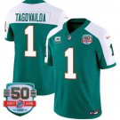 Men's Dolphins Tua Tagovailoa Aqua 2023 F.U.S.E 50th Perfect Season Patch Football Jersey