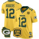 Men's Green Bay Packers Aaron Rodgers Gold 2024 F.U.S.E. 13 Time World Champions Patch Jersey