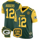 Men's Green Bay Packers Aaron Rodgers Green 2024 F.U.S.E. 13 Time World Champions Patch Jersey