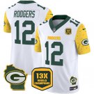 Men's Green Bay Packers Aaron Rodgers White 2024 F.U.S.E. 13 Time World Champions Patch Jersey