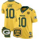 Men's Green Bay Packers Jordan Love Gold 2024 F.U.S.E. 13 Time World Champions Patch Jersey