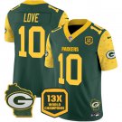 Men's Green Bay Packers Jordan Love Green 2024 F.U.S.E. 13 Time World Champions Patch Jersey