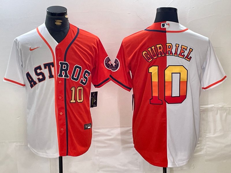 Men's Houston Astros Yuli Gurriel White Orange Split Stitched Baseball Jersey
