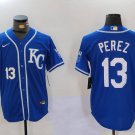 Men's Kansas City Royals Salvador Perez Number Blue KC Cool Base Stitched Jersey