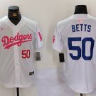 Men's LA Dodgers Mookie Betts White Pink Vin & Kobe Patch Stitched Jersey