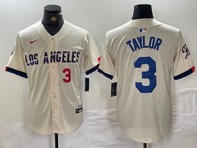 Men's Los Angeles Dodgers Chris Taylor Number Cream 2024 City Connect Jersey