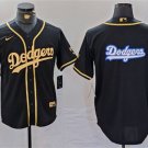 Men's Los Angeles Dodgers Team Big Logo Black Gold Cool Base With Patch Jersey