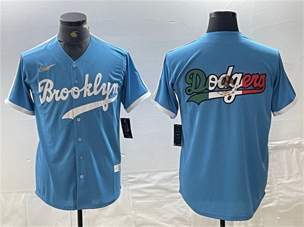Men's Los Angeles Dodgers Team Big Logo Light Blue Throwback Cool Baseball Jersey