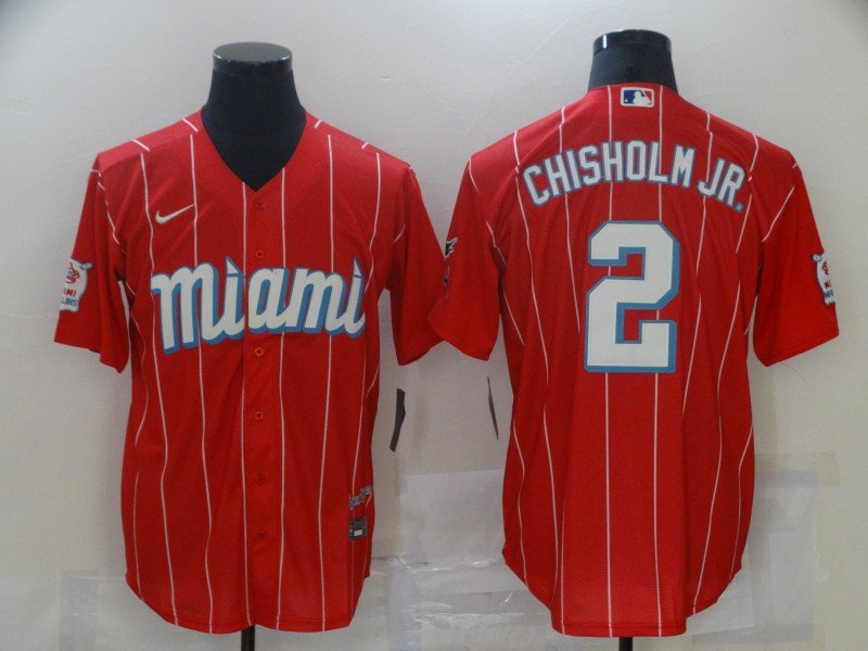 Mens Marlins Jazz Chisholm Jr. city cool base jersey red