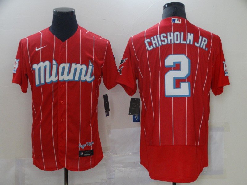 Mens Marlins Jazz Chisholm Jr. city Flex base jersey red