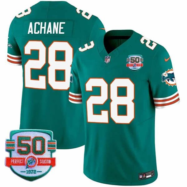 Men's Miami Dolphins De'Von Achane Aqua F.U.S.E With 50th Perfect Season Patch Jersey