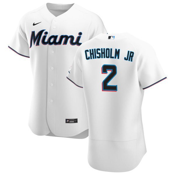 Mens Miami Marlins Jazz Chisholm Jr. White Alternate Flex Base Jersey