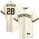 Men's Milwaukee Brewers Joey Wiemer Cream Cool Base Stitched Jersey