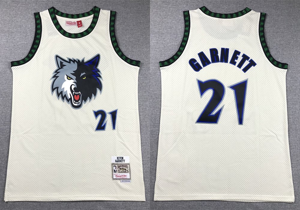 Men's Mitchell & Ness Timberwolves Kevin Garnett Basketball Jersey Cream White