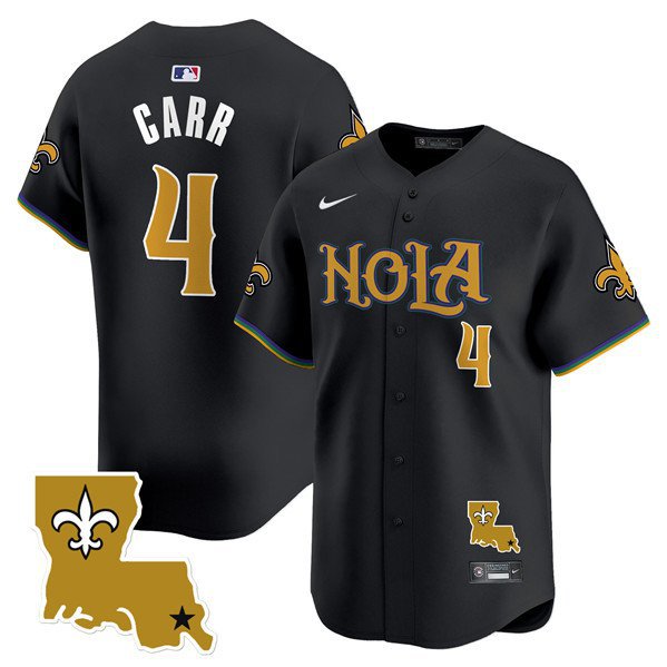 Men's New Orleans Saints Derek Carr Black Cool Base Stitched Baseball Jersey
