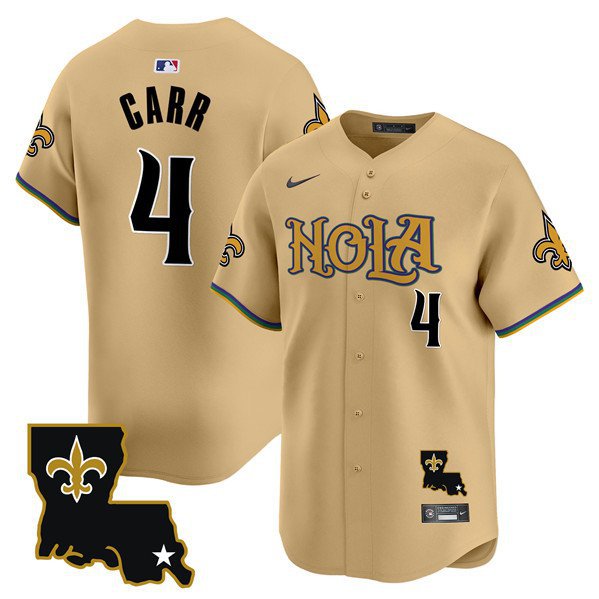 Men's New Orleans Saints Derek Carr Gold Cool Base Stitched Baseball Jersey