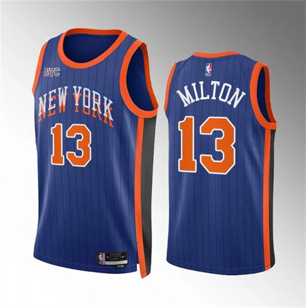 Men's New Yok Knicks Shake Milton Blue City Edition Stitched Jersey