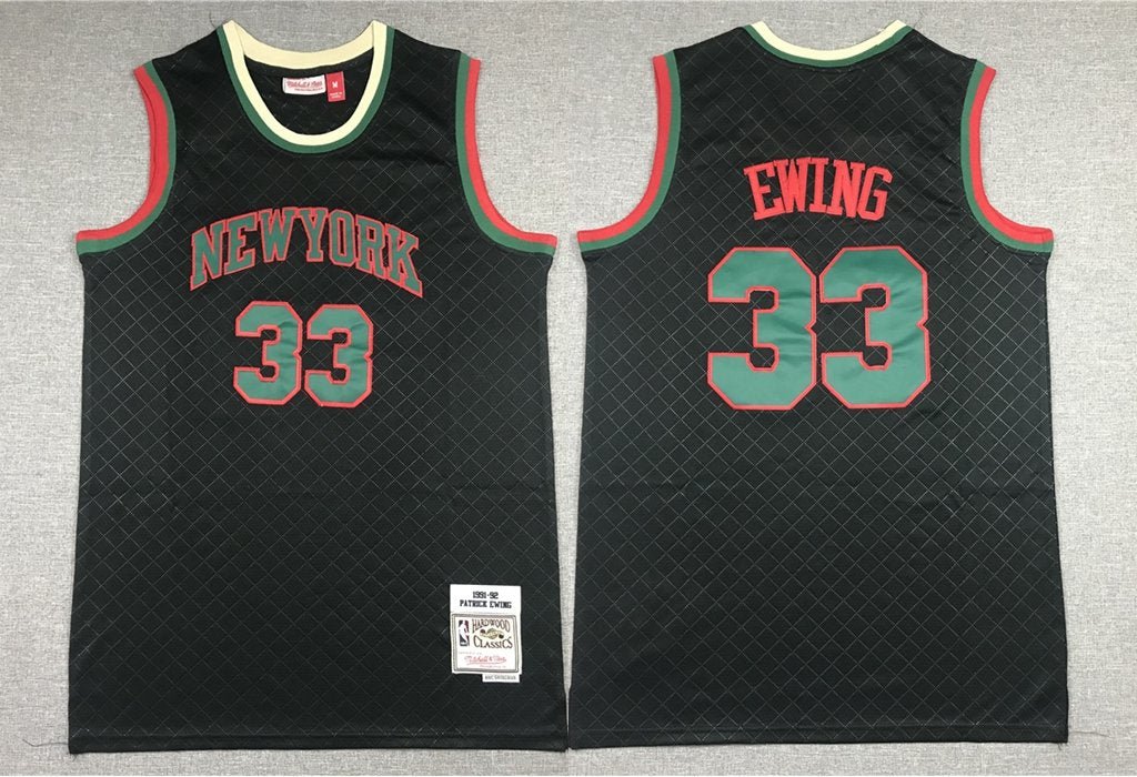 Men's New York Knicks Patrick Ewing Black Jersey Lattice Checked Plaid
