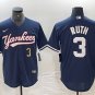 Men's New York Yankees Babe Ruth Number Navy Cool Base Stitched Baseball Jersey