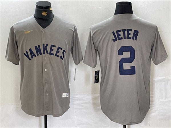 Men's New York Yankees Derek Jeter Gray Cool Base Stitched Baseball Jersey