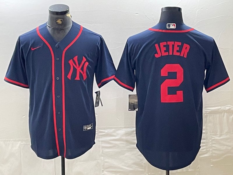 Men's New York Yankees Derek Jeter Navy Red Fashion Cool Base Jersey