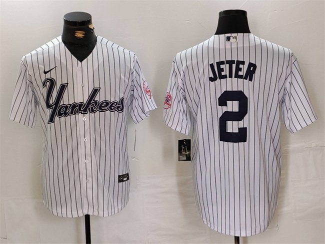 Men's New York Yankees Derek Jeter White Cool Base Stitched Jersey