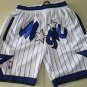 Men's Orlando Magic Stitched Basketball Striped Zipper Pockets Shorts White Pinstripe