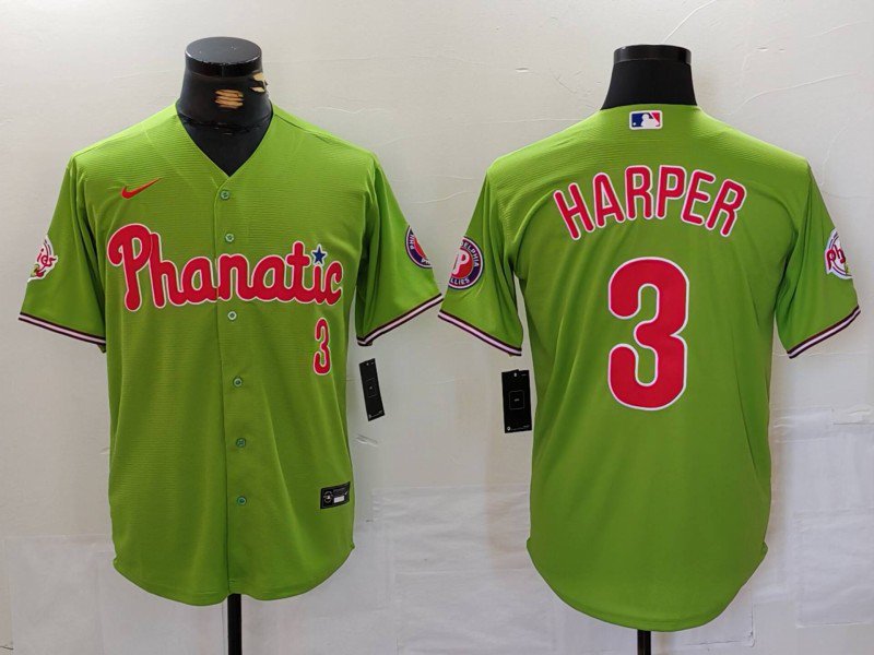 Men's Philadelphia Phillies Bryce Harper Green Stitched Cool Base Jersey