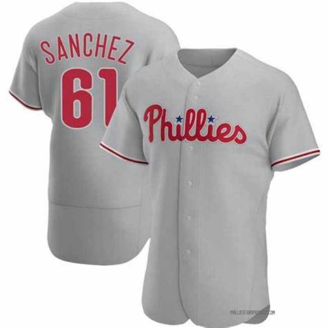 Men's Philadelphia Phillies Cristopher Sanchez Gray Flex Base Stitched Jersey