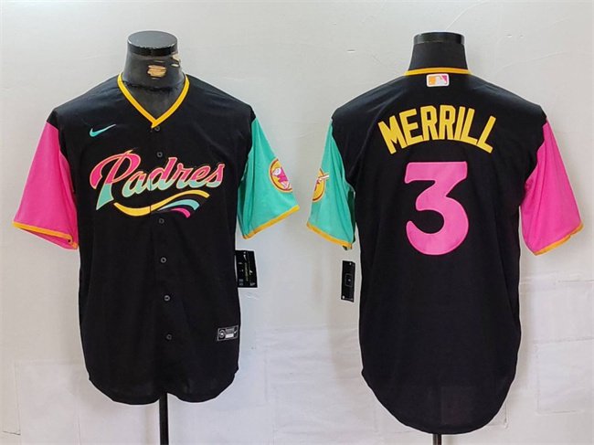 Men's San Diego Padres Jackson Merrill Black City Connect Cool Baseball Jersey