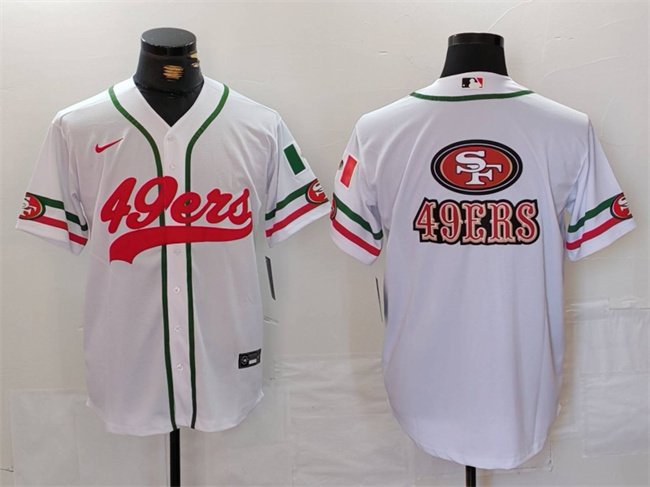 Men's San Francisco 49ers Team Big Logo White With Patch Cool Baseball Jersey