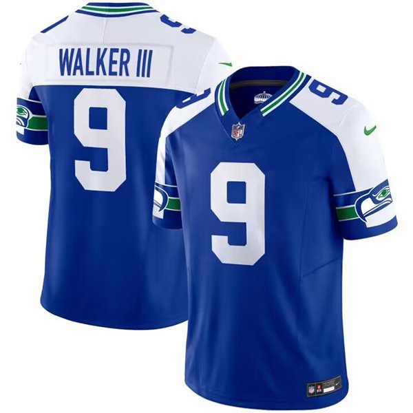 Men's Seahawks Kenneth Walker III Royal 2023 F.U.S.E. Vapor Throwback Jersey