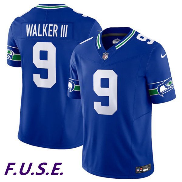 Men's Seahawks Kenneth Walker III Royal 2023 F.U.S.E. Vapor Throwback Stitched Jersey