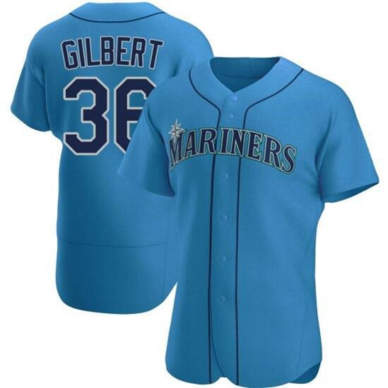 Men's Seattle Mariners Logan Gilbert Royal Flex Base Stitched Jersey