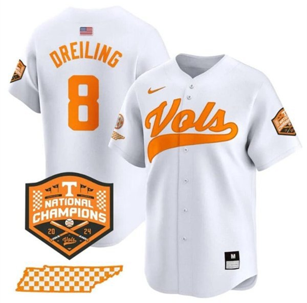 Men's Tennessee Volunteers Dylan Dreiling White 2024 Champions Vapor Baseball Jersey