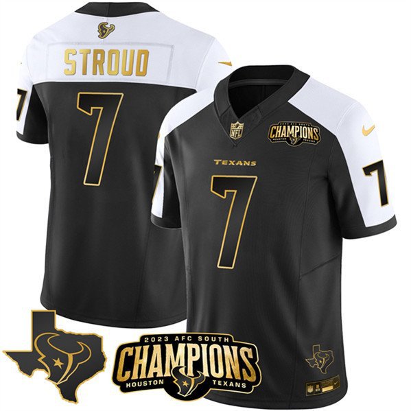 Men's Texans C.J. Stroud Black White 2023 F.U.S.E. AFC South Champions Patch Jersey