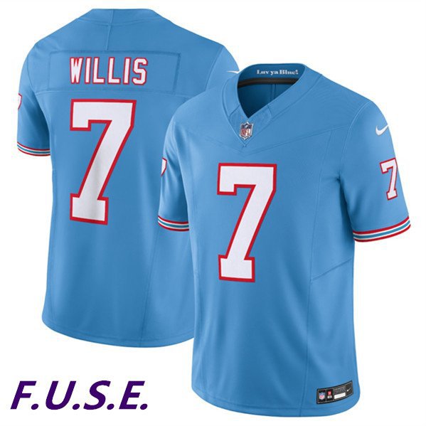 Men's Titans Malik Willis Light Blue 2023 F.U.S.E. Vapor Throwback Stitched Jersey