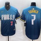 Mens Womens Youth Phillies Trea Turner Blue 2024 City Connect Baseball Jersey