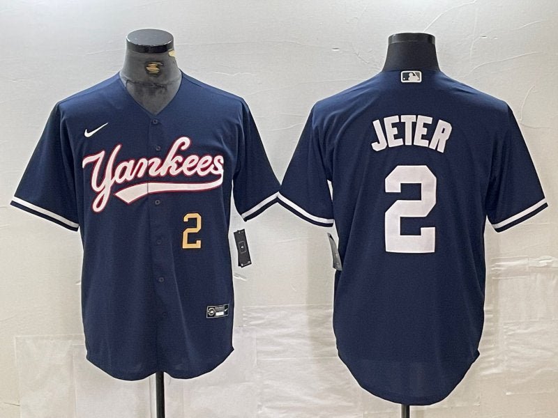 New York Yankees Derek Jeter Number Navy Cool Base Stitched Baseball Jersey