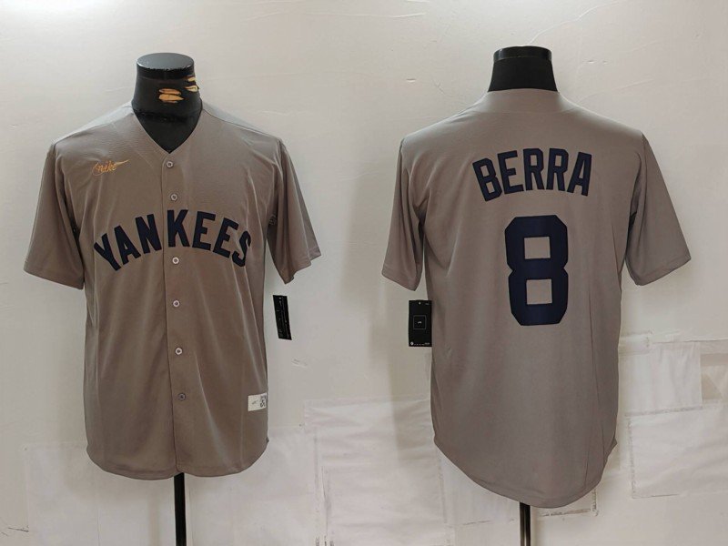 New York Yankees Yogi Berra Grey Cool Base Throwback Jersey