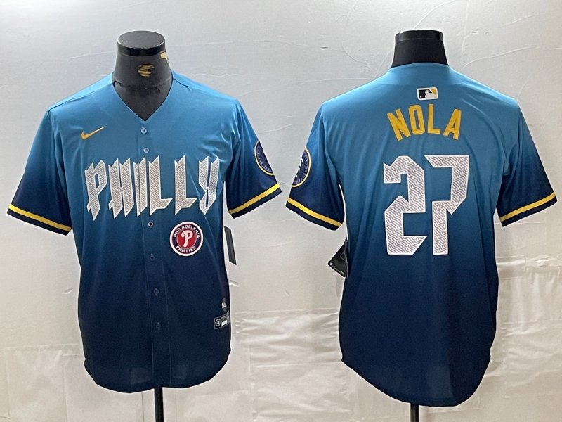 Phillies Aaron Nola City Cool Baseball Stitched Jersey Blue 2024
