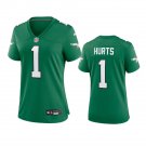 Women's #1 Jalen Hurts Philadelphia Eagles 2023 Alternate Color Rush Limited Green Jersey