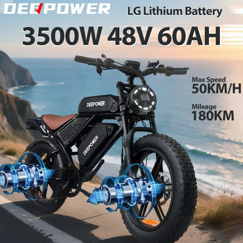 Electric Bicycle 2000W+1500W Dual Motor Electric Bike 48V 60AH Removable Battery 20 Inch