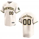 Men's & Youth Brewers #00 Custom Name And Number Cream Stitched Jersey