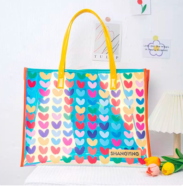 Small heart-shaped, colorful, laser-cut hand-held jelly bag
