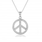 925 Sterling Silver Clear CZ Peace Sign Round Pendant Necklace For Women - 18"