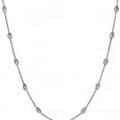 925 Solid Sterling Silver 3MM Diamond Cut Station Oval Moon Bead Necklace Chain
